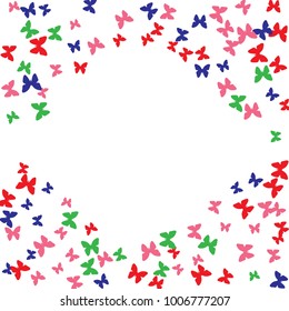 Spring Background with Colorful Butterflies. Simple Feminine Pattern for Card, Invitation, Print. Trendy Decoration with Beautiful Butterfly Silhouettes. Vector Background with Moth
