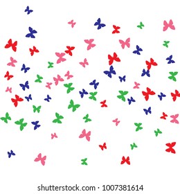 Spring Background with Colorful Butterflies. Simple Feminine Pattern for Card, Invitation, Print. Trendy Decoration with Beautiful Butterfly Silhouettes. Vector Background with Moth
