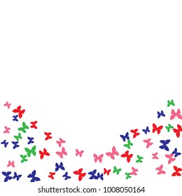 Spring Background with Colorful Butterflies. Simple Feminine Pattern for Card, Invitation, Print. Trendy Decoration with Beautiful Butterfly Silhouettes. Vector Background with Moth
