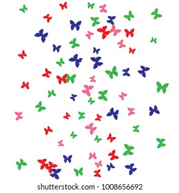 Spring Background with Colorful Butterflies. Simple Feminine Pattern for Card, Invitation, Print. Trendy Decoration with Beautiful Butterfly Silhouettes. Vector Background with Moth
