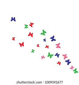 Spring Background with Colorful Butterflies. Simple Feminine Pattern for Card, Invitation, Print. Trendy Decoration with Beautiful Butterfly Silhouettes. Vector Background with Moth
