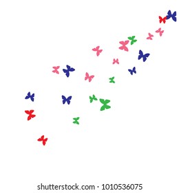 Spring Background with Colorful Butterflies. Simple Feminine Pattern for Card, Invitation, Print. Trendy Decoration with Beautiful Butterfly Silhouettes. Vector Background with Moth
