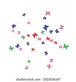 Spring Background with Colorful Butterflies. Simple Feminine Pattern for Card, Invitation, Print. Trendy Decoration with Beautiful Butterfly Silhouettes. Vector Background with Moth
