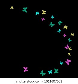 Spring Background with Colorful Butterflies. Simple Feminine Pattern for Card, Invitation, Print. Trendy Decoration with Beautiful Butterfly Silhouettes. Vector Background with Moth