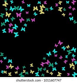 Spring Background with Colorful Butterflies. Simple Feminine Pattern for Card, Invitation, Print. Trendy Decoration with Beautiful Butterfly Silhouettes. Vector Background with Moth