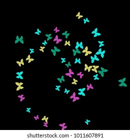 Spring Background with Colorful Butterflies. Simple Feminine Pattern for Card, Invitation, Print. Trendy Decoration with Beautiful Butterfly Silhouettes. Vector Background with Moth
