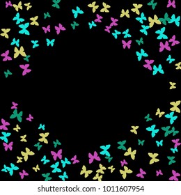 Spring Background with Colorful Butterflies. Simple Feminine Pattern for Card, Invitation, Print. Trendy Decoration with Beautiful Butterfly Silhouettes. Vector Background with Moth