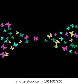 Spring Background with Colorful Butterflies. Simple Feminine Pattern for Card, Invitation, Print. Trendy Decoration with Beautiful Butterfly Silhouettes. Vector Background with Moth