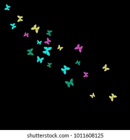 Spring Background with Colorful Butterflies. Simple Feminine Pattern for Card, Invitation, Print. Trendy Decoration with Beautiful Butterfly Silhouettes. Vector Background with Moth