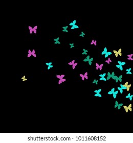 Spring Background with Colorful Butterflies. Simple Feminine Pattern for Card, Invitation, Print. Trendy Decoration with Beautiful Butterfly Silhouettes. Vector Background with Moth