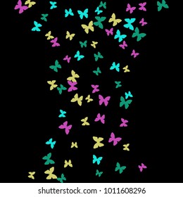 Spring Background with Colorful Butterflies. Simple Feminine Pattern for Card, Invitation, Print. Trendy Decoration with Beautiful Butterfly Silhouettes. Vector Background with Moth