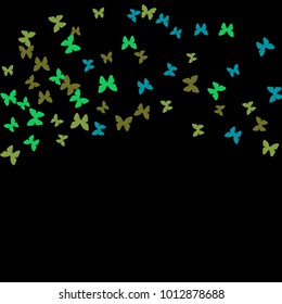 Spring Background with Colorful Butterflies. Simple Feminine Pattern for Card, Invitation, Print. Trendy Decoration with Beautiful Butterfly Silhouettes. Vector Background with Moth