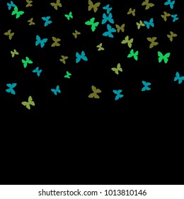 Spring Background with Colorful Butterflies. Simple Feminine Pattern for Card, Invitation, Print. Trendy Decoration with Beautiful Butterfly Silhouettes. Vector Background with Moth