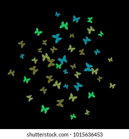 Spring Background with Colorful Butterflies. Simple Feminine Pattern for Card, Invitation, Print. Trendy Decoration with Beautiful Butterfly Silhouettes. Vector Background with Moth