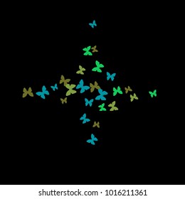 Spring Background with Colorful Butterflies. Simple Feminine Pattern for Card, Invitation, Print. Trendy Decoration with Beautiful Butterfly Silhouettes. Vector Background with Moth