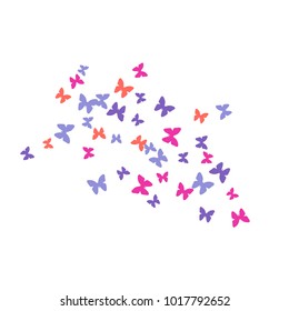Spring Background with Colorful Butterflies. Simple Feminine Pattern for Card, Invitation, Print. Trendy Decoration with Beautiful Butterfly Silhouettes. Vector Background with Moth