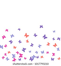 Spring Background with Colorful Butterflies. Simple Feminine Pattern for Card, Invitation, Print. Trendy Decoration with Beautiful Butterfly Silhouettes. Vector Background with Moth