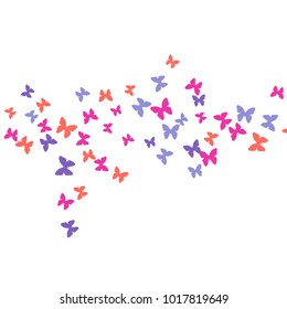 Spring Background with Colorful Butterflies. Simple Feminine Pattern for Card, Invitation, Print. Trendy Decoration with Beautiful Butterfly Silhouettes. Vector Background with Moth