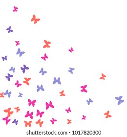 Spring Background with Colorful Butterflies. Simple Feminine Pattern for Card, Invitation, Print. Trendy Decoration with Beautiful Butterfly Silhouettes. Vector Background with Moth
