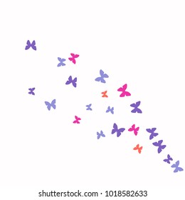 Spring Background with Colorful Butterflies. Simple Feminine Pattern for Card, Invitation, Print. Trendy Decoration with Beautiful Butterfly Silhouettes. Vector Background with Moth
