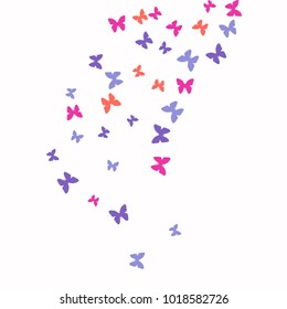 Spring Background with Colorful Butterflies. Simple Feminine Pattern for Card, Invitation, Print. Trendy Decoration with Beautiful Butterfly Silhouettes. Vector Background with Moth