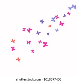 Spring Background with Colorful Butterflies. Simple Feminine Pattern for Card, Invitation, Print. Trendy Decoration with Beautiful Butterfly Silhouettes. Vector Background with Moth