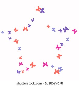 Spring Background with Colorful Butterflies. Simple Feminine Pattern for Card, Invitation, Print. Trendy Decoration with Beautiful Butterfly Silhouettes. Vector Background with Moth