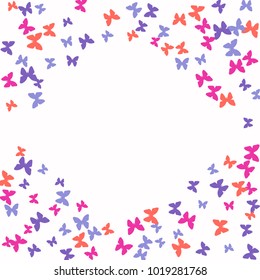 Spring Background with Colorful Butterflies. Simple Feminine Pattern for Card, Invitation, Print. Trendy Decoration with Beautiful Butterfly Silhouettes. Vector Background with Moth