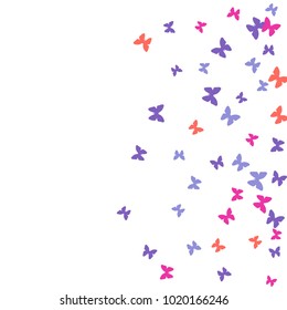Spring Background with Colorful Butterflies. Simple Feminine Pattern for Card, Invitation, Print. Trendy Decoration with Beautiful Butterfly Silhouettes. Vector Background with Moth