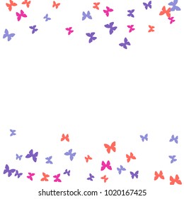 Spring Background with Colorful Butterflies. Simple Feminine Pattern for Card, Invitation, Print. Trendy Decoration with Beautiful Butterfly Silhouettes. Vector Background with Moth