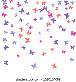 Spring Background with Colorful Butterflies. Simple Feminine Pattern for Card, Invitation, Print. Trendy Decoration with Beautiful Butterfly Silhouettes. Vector Background with Moth