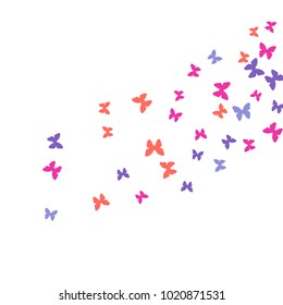 Spring Background with Colorful Butterflies. Simple Feminine Pattern for Card, Invitation, Print. Trendy Decoration with Beautiful Butterfly Silhouettes. Vector Background with Moth