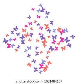 Spring Background with Colorful Butterflies. Simple Feminine Pattern for Card, Invitation, Print. Trendy Decoration with Beautiful Butterfly Silhouettes. Vector Background with Moth