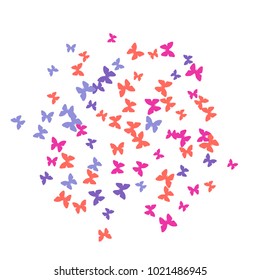 Spring Background with Colorful Butterflies. Simple Feminine Pattern for Card, Invitation, Print. Trendy Decoration with Beautiful Butterfly Silhouettes. Vector Background with Moth
