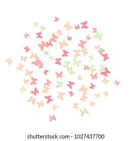 Spring Background with Colorful Butterflies. Simple Feminine Pattern for Card, Invitation, Print. Trendy Decoration with Beautiful Butterfly Silhouettes. Vector Background with Moth
