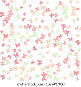 Spring Background with Colorful Butterflies. Simple Feminine Pattern for Card, Invitation, Print. Trendy Decoration with Beautiful Butterfly Silhouettes. Vector Background with Moth
