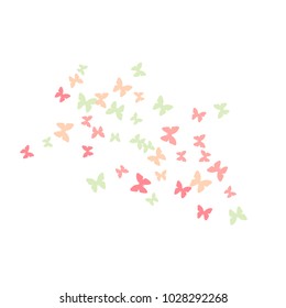 Spring Background with Colorful Butterflies. Simple Feminine Pattern for Card, Invitation, Print. Trendy Decoration with Beautiful Butterfly Silhouettes. Vector Background with Moth
