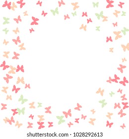 Spring Background with Colorful Butterflies. Simple Feminine Pattern for Card, Invitation, Print. Trendy Decoration with Beautiful Butterfly Silhouettes. Vector Background with Moth
