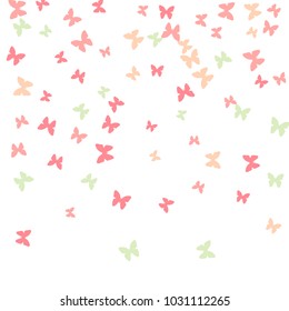 Spring Background with Colorful Butterflies. Simple Feminine Pattern for Card, Invitation, Print. Trendy Decoration with Beautiful Butterfly Silhouettes. Vector Background with Moth
