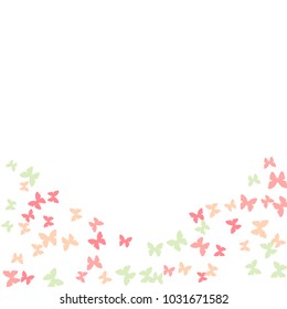 Spring Background with Colorful Butterflies. Simple Feminine Pattern for Card, Invitation, Print. Trendy Decoration with Beautiful Butterfly Silhouettes. Vector Background with Moth
