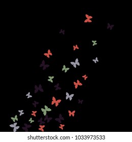 Spring Background with Colorful Butterflies. Simple Feminine Pattern for Card, Invitation, Print. Trendy Decoration with Beautiful Butterfly Silhouettes. Vector Background with Moth