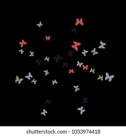 Spring Background with Colorful Butterflies. Simple Feminine Pattern for Card, Invitation, Print. Trendy Decoration with Beautiful Butterfly Silhouettes. Vector Background with Moth