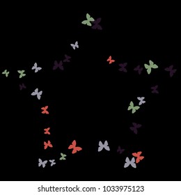 Spring Background with Colorful Butterflies. Simple Feminine Pattern for Card, Invitation, Print. Trendy Decoration with Beautiful Butterfly Silhouettes. Vector Background with Moth