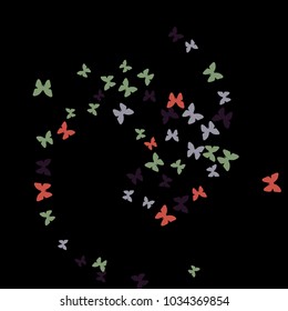 Spring Background with Colorful Butterflies. Simple Feminine Pattern for Card, Invitation, Print. Trendy Decoration with Beautiful Butterfly Silhouettes. Vector Background with Moth