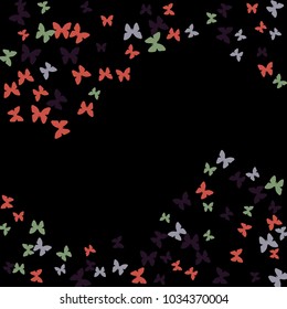 Spring Background with Colorful Butterflies. Simple Feminine Pattern for Card, Invitation, Print. Trendy Decoration with Beautiful Butterfly Silhouettes. Vector Background with Moth