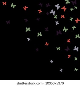 Spring Background with Colorful Butterflies. Simple Feminine Pattern for Card, Invitation, Print. Trendy Decoration with Beautiful Butterfly Silhouettes. Vector Background with Moth