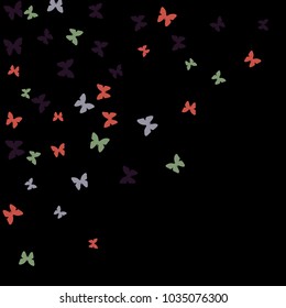 Spring Background with Colorful Butterflies. Simple Feminine Pattern for Card, Invitation, Print. Trendy Decoration with Beautiful Butterfly Silhouettes. Vector Background with Moth
