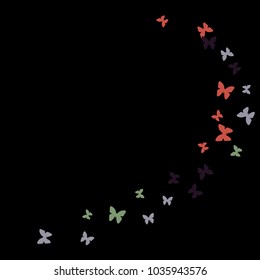 Spring Background with Colorful Butterflies. Simple Feminine Pattern for Card, Invitation, Print. Trendy Decoration with Beautiful Butterfly Silhouettes. Vector Background with Moth