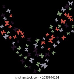 Spring Background with Colorful Butterflies. Simple Feminine Pattern for Card, Invitation, Print. Trendy Decoration with Beautiful Butterfly Silhouettes. Vector Background with Moth