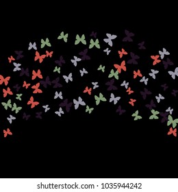 Spring Background with Colorful Butterflies. Simple Feminine Pattern for Card, Invitation, Print. Trendy Decoration with Beautiful Butterfly Silhouettes. Vector Background with Moth